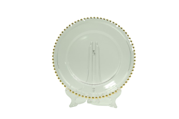 Plato Base Cristal Perlas Dorado